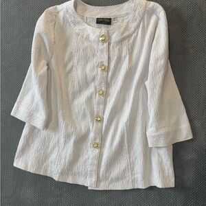 Bob Mackie Wearable Art White Textured Jacket Top XL Gold Buttons